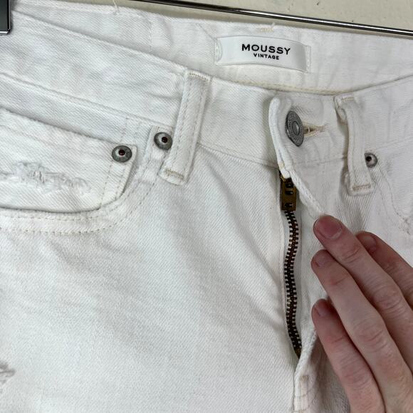 Moussy Vintage Glendele Skinny Jean Denim White Distressed Cropped 25 - Picture 4 of 9